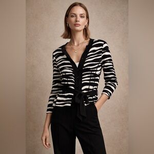Valentino Zebra Print Tie Waist Cardigan Made In Italy Designer Knit Sweater